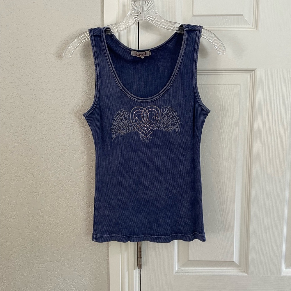 Denim style tank top with heart and wing detail size M